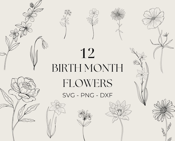 Birth Month Flower Svg Flower Outline Botanical Svg Line - Etsy