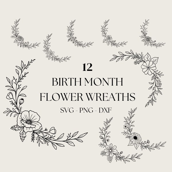 Birth Month Svg, Floral Wreath SVG, Birth Sign Svg, Laurel Monogram Svg