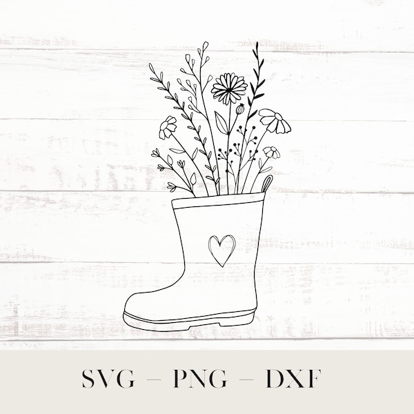 Fleurs bottes de pluie Clipart, SVG floral, SVG de fleurs sauvages