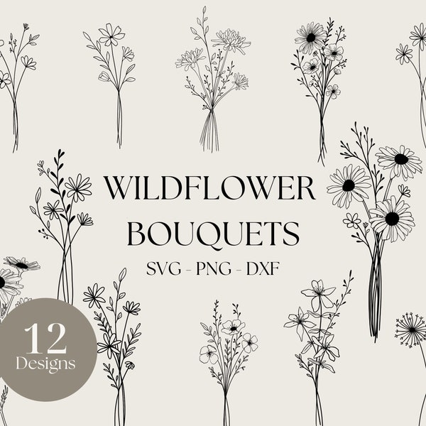 Bouquet de fleurs SVG, Fleurs sauvages SVG, Daisy SVG, Bouquet de fleurs minimaliste Clipart