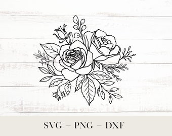 Rose SVG, fichier de coupe Rose, bordure florale, bouquet de roses, fichier de coupe de roses, fleurs de mariage PNG