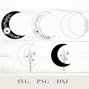 Floral Moon Svg Crescent Moon With Flowers Svg Botanical - Etsy