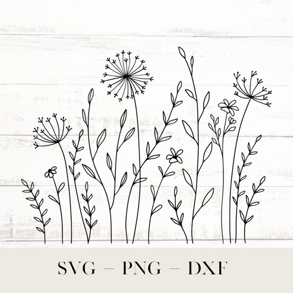 Wildflower Svg, Flower Field Svg, Wildflower Meadow Png, Floral Border Svg