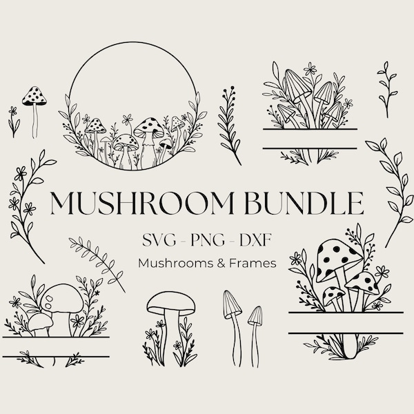 Mushrooms Svg, Frame Svg, Floral Mushroom Vinyl Cut file, Fungi SVG