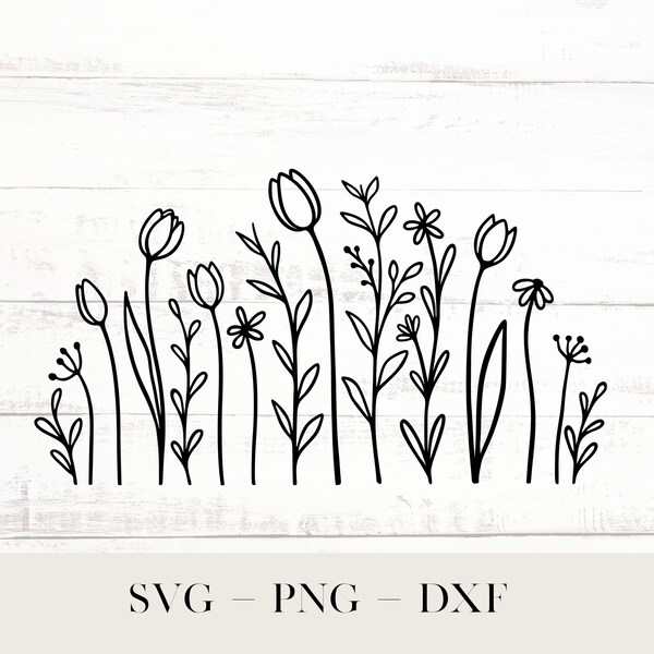 Floral Border Svg, Flower Frames Png, Tulip Svg, Doodle Flower Svg, Flower Meadow Png