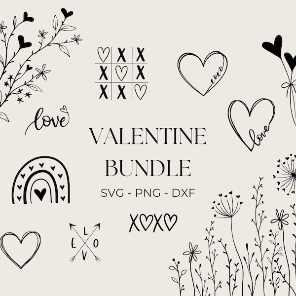 Valentines Day SVG Bundle, Doodle Clipart, Xoxo Svg, Commercial Use  Included