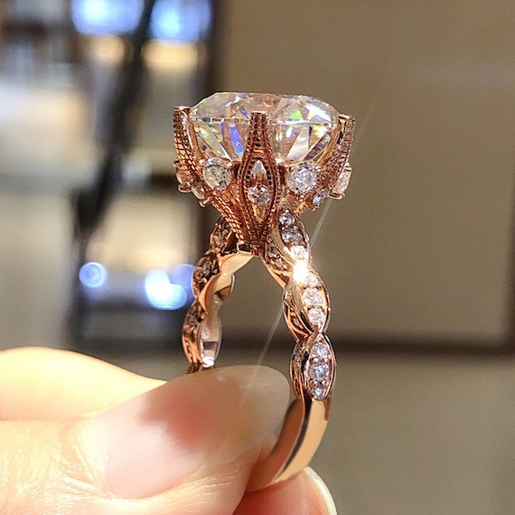 Luxury Big Rose Gold Blossom Ring Diamond Ring Engagement Ring