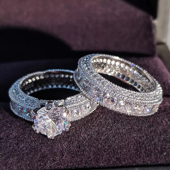 Luxury Bold Big Wedding Rings Set for Bridal Womenlove Couple Etsy