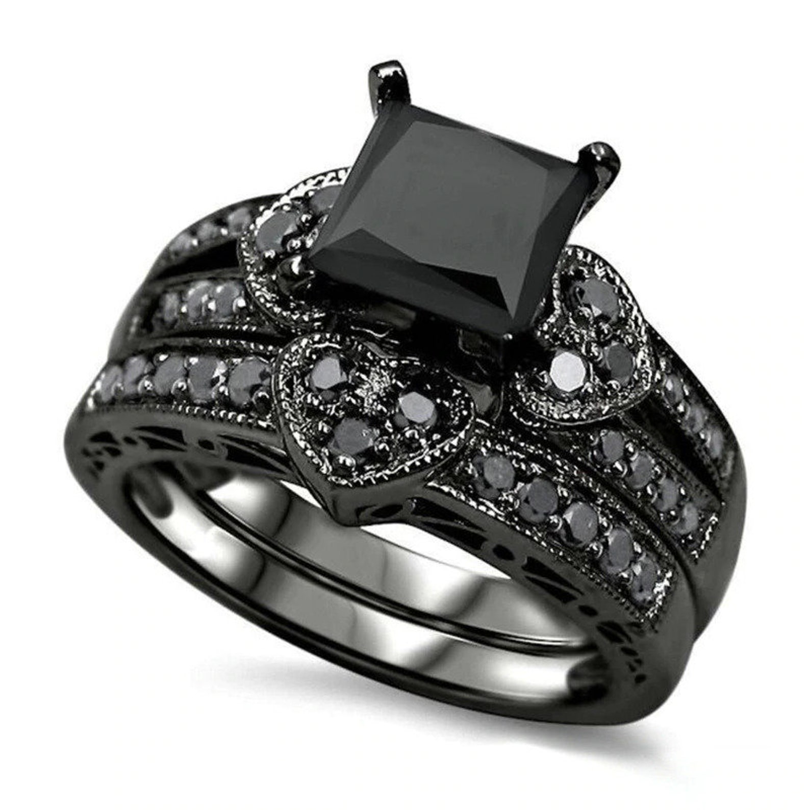Luxury Black Wedding Ring Set for Womenlove Couple Pair - Etsy