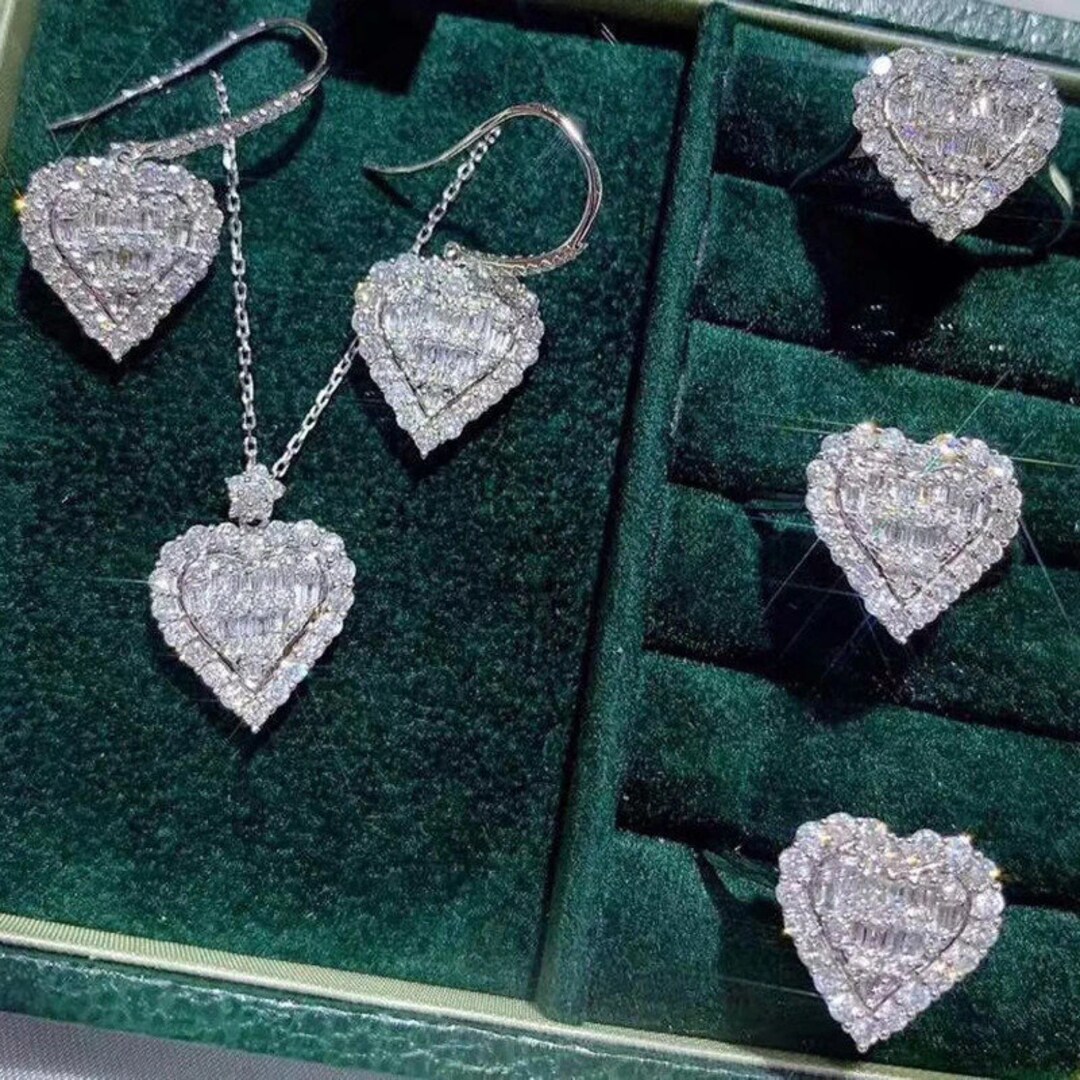 New Luxury Heart Jewelry Set 925 Sterling Silvercz Wedding - Etsy