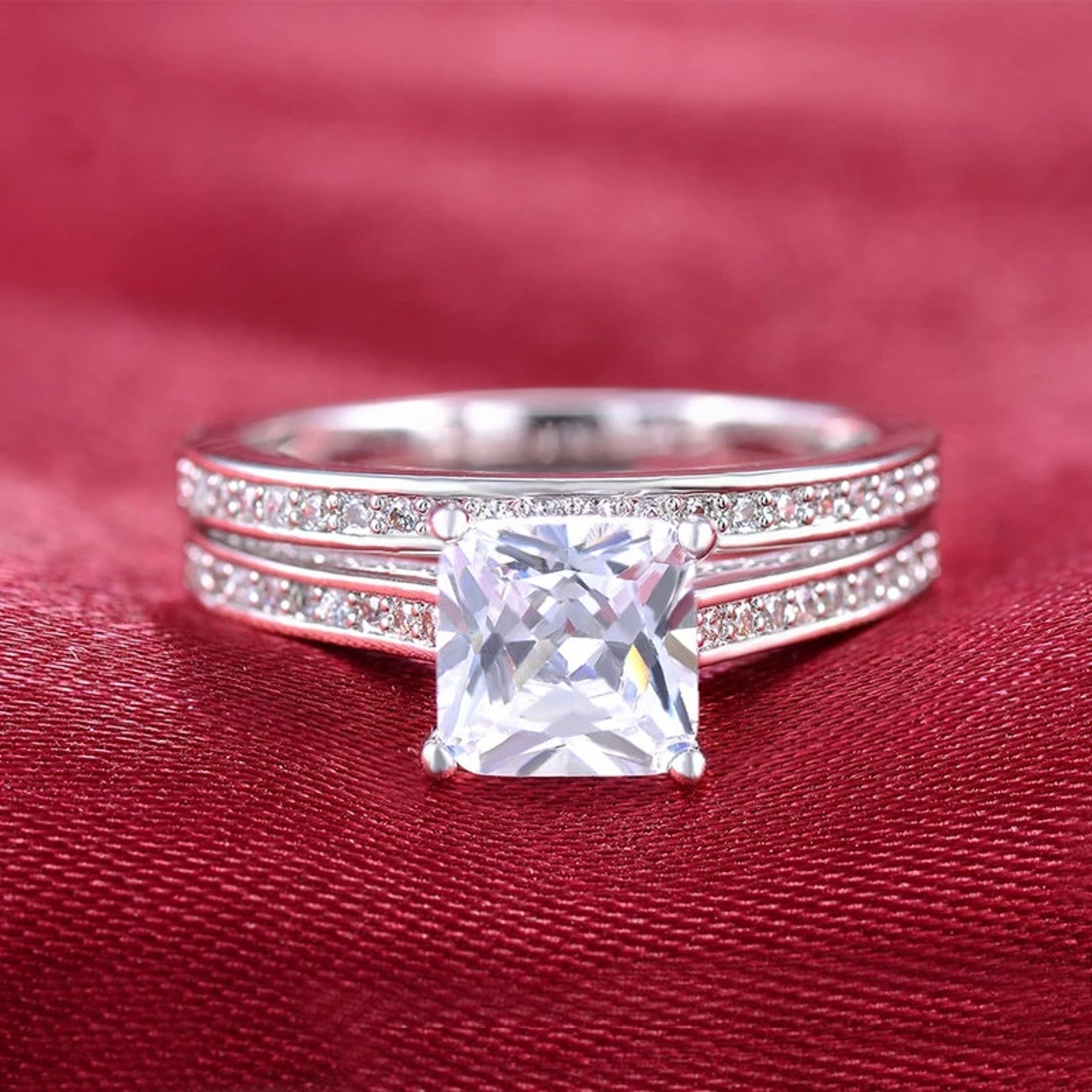 Fashion Ring Sets for Women Square Wedding Ringfine Etsy