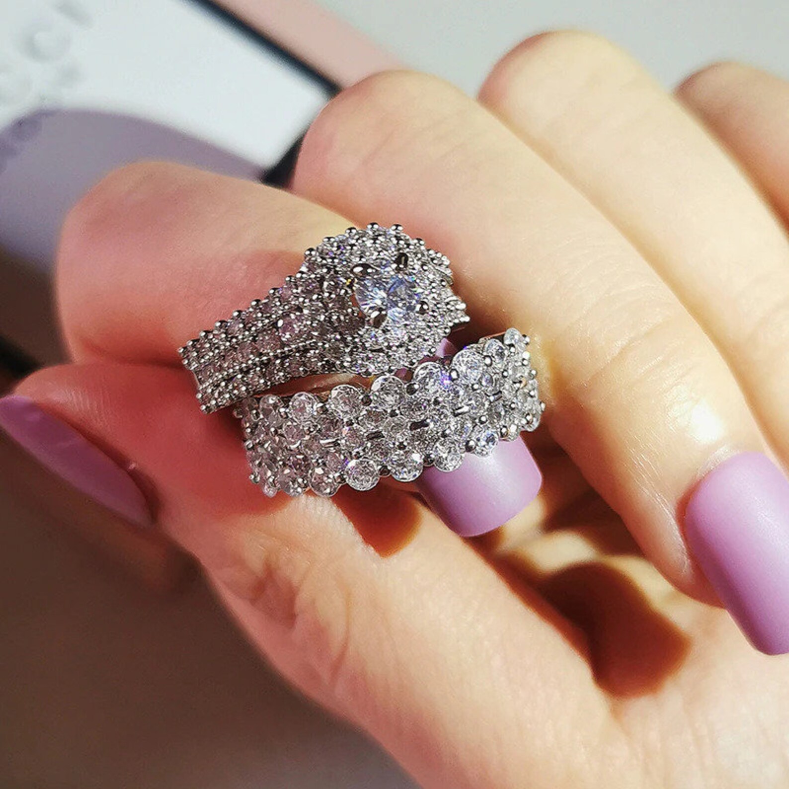 Anillo de lujo CZ anillos establecidos anillo para las - Etsy España