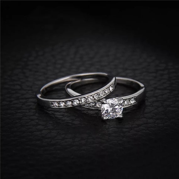 Silver Wedding Ring Sets, Luxury Bridal Wedding Ring Set