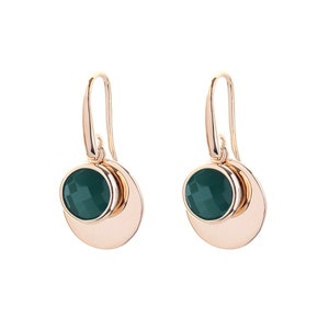 Carmen Aurora Green Onyx Gemstone Gold Disc Drop Earrings