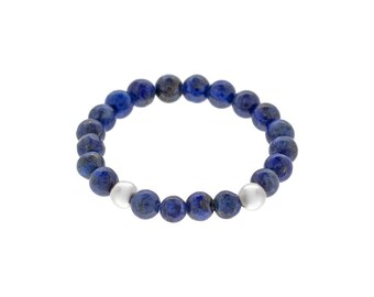 Lola Blue Lapis Gemstone Silver Stretch Stacking Ring