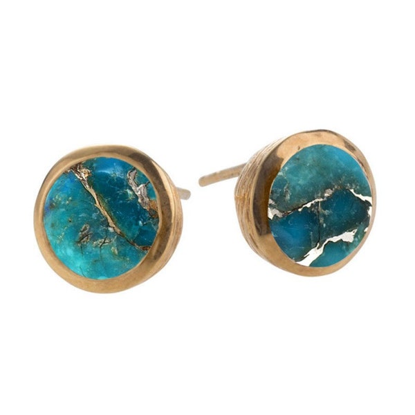 Mistral Large Copper Turquoise Gemstone Gold Textured Stud Earrings
