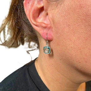 Iona Silver Square Blue Topaz Semi Precious Gemstone Drop Earrings