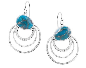 Mistral Copper Turquoise Triple Hoop Silver Gemstone Drop Earrings