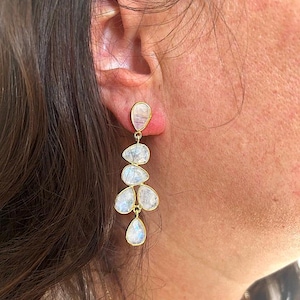 Anya Gold Long Drop Moonstone Gemstone Chandelier Statement Earrings