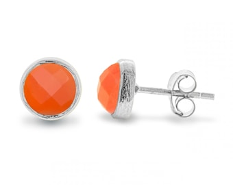 Saffron Carnelian Silver Gemstone Stud Earrings