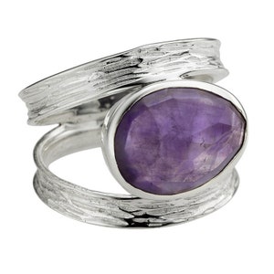 Mistral Double Band Amethyst Gemstone Silver Textured Ring