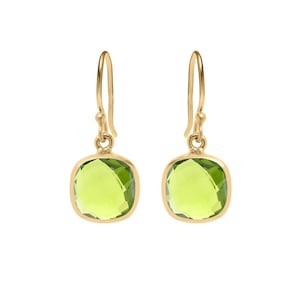 Iona Cushion Cut Square Drop Peridot Gemstone Gold Earrings