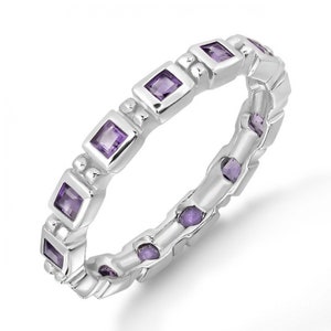 Lila Amethyst Gemstone Stackable Silver Ring