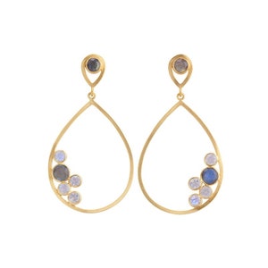 Arabella Labradorite and Moonstone Gemstone Gold Hoop Earrings