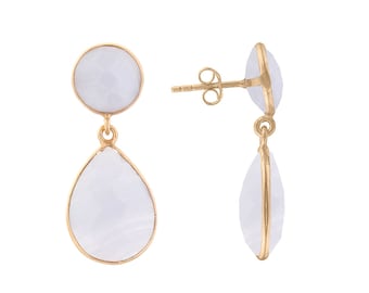 Pendientes Anya de oro con piedras preciosas de ágata azul de doble gota