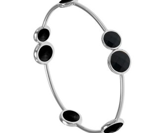 Rosie zwarte onyx edelsteen zilveren armband