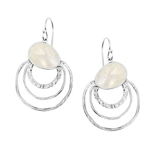 Mistral Silver Triple Hoop Rainbow Moonstone Gemstone Drop Earrings