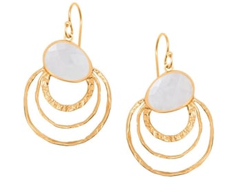 Mistral Moonstone Triple Hoop Gold Gemstone Drop Earrings