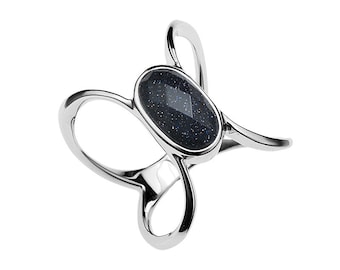 Mahal Blue Sandstone Semi Precious Silver Ring