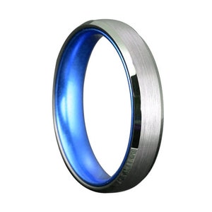 Elliott Brushed Tungsten Blue Enamel Slim Fitting Wedding Band Ring