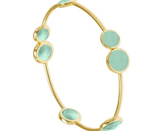 Rosie Aquamarine Chalcedony Gemstone Gold Bangle Bracelet