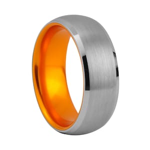 Elliott 8mm Brushed Tungsten Orange Enamel Wedding Band Ring