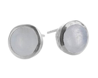 Mistral Large Moonstone Gemstone Silver Textured Stud Earrings