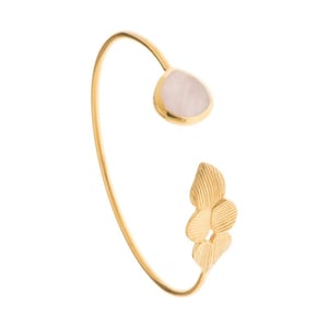 Olena Rose Quartz Gemstone Gold Adjustable Bangle