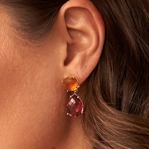 Pendientes Anya Gold con citrino y cuarzo rosa en forma de gota doble