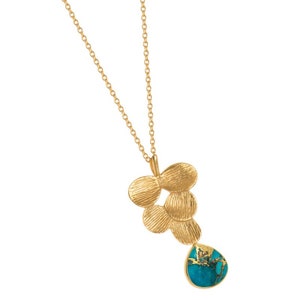 Olena Copper Turquoise Gemstone Gold Leaf Design Pendant Necklace