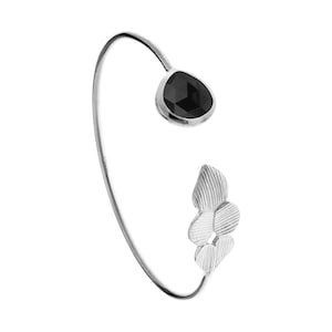 Olena Black Onyx Gemstone Silver Adjustable Bangle