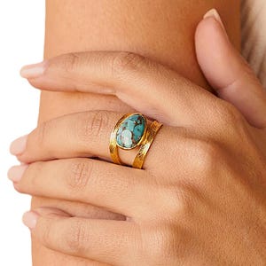 Mistral Gold Textured Double Band Copper Turquoise Gemstone Ring