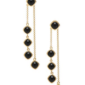 Carmen Black Onyx Gemstone Gold Long Drop Earrings