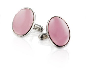 Tellus Sterling Silver Pink Jade Gemstone Cufflinks