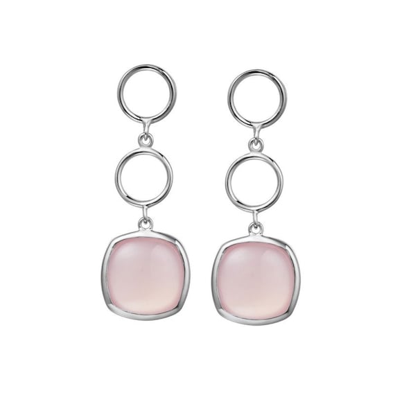 Lucia Rose Quartz Gemstone Silver Circle Hoop Drop Earrings