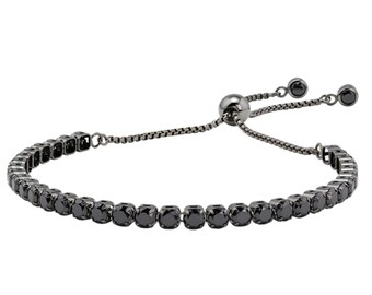 Lola Rhodium Silver Black Ceramic Gemstone Slider Tennis Bracelet