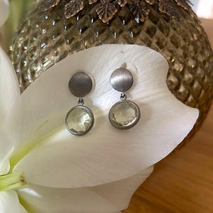 Elissa Brushed Silver Green Amethyst Semi Precious Gemstone Earrings