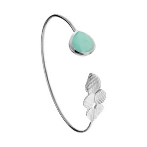 Olena Aquamarine Chalcedony Gemstone Silver Adjustable Bangle