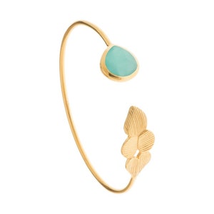 Olena Aqua  Chalcedony Gemstone Gold Adjustable Bangle