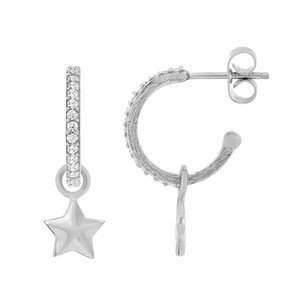 Alchemy Cubic Zirconia Silver Huggie Hoop Earrings with Detachable Star Charm
